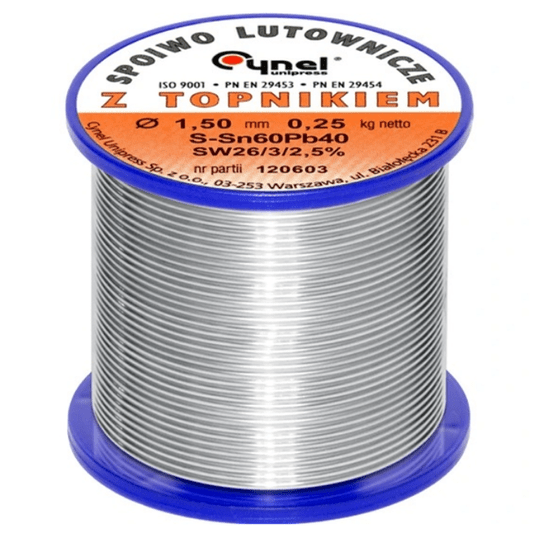 Cyna 250g FI 1,5mm z topnikiem Sn60Pb40 CYNEL -zdjęcie numer 1