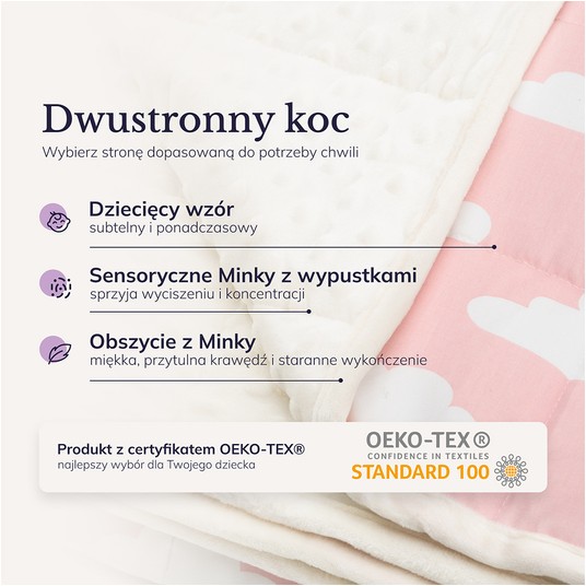 Koc obciążeniowy różowe chmurki 3,2 kg YoCo (4) -zdjęcie numer 8