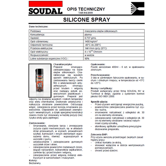Silicone spray smarny aerozol 400ml SOUDAL -zdjęcie numer 2