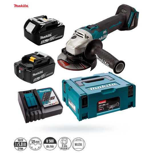 Szlifierka 125mm 18V 2x5Ah BL XPT Makita MakPac -zdjęcie numer 3