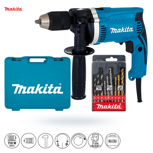 Wiertarka 710W 13mm UDAR WALIZKA + wiertła MAKITA -zdjęcie numer 2