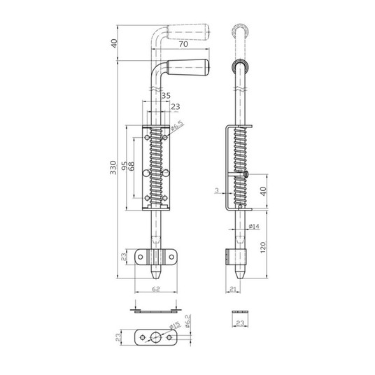 Zasuwa rygl.spręż L-330mm oc rączka (30) -zdjęcie numer 3
