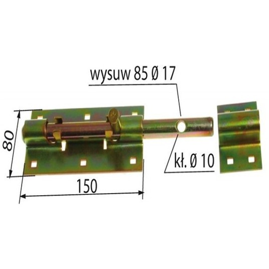 Zasuwka uniwersalna L-200mm rygiel okrągły oc żółt -zdjęcie numer 1