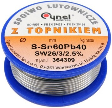 Cyna 100g FI 1,5mm z topnikiem Sn60Pb40 CYNEL