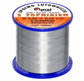 Cyna 250g FI 2,0mm z topnikiem Sn60Pb40 CYNEL