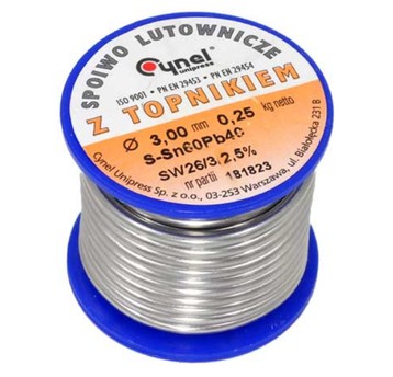 Cyna 250g FI 3,0mm z topnikiem Sn60Pb40 CYNEL