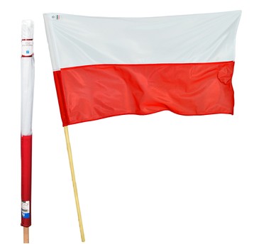 Flaga narodowa Polski 112x70cm na kiju 120cm