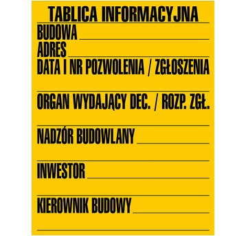 Tablica informacja budowlana 70x90cm DUŻA BTI-2/2