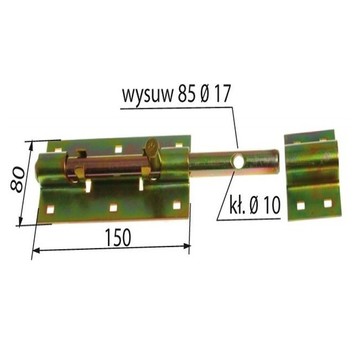 Zasuwka uniwersalna L-200mm rygiel okrągły oc żółt